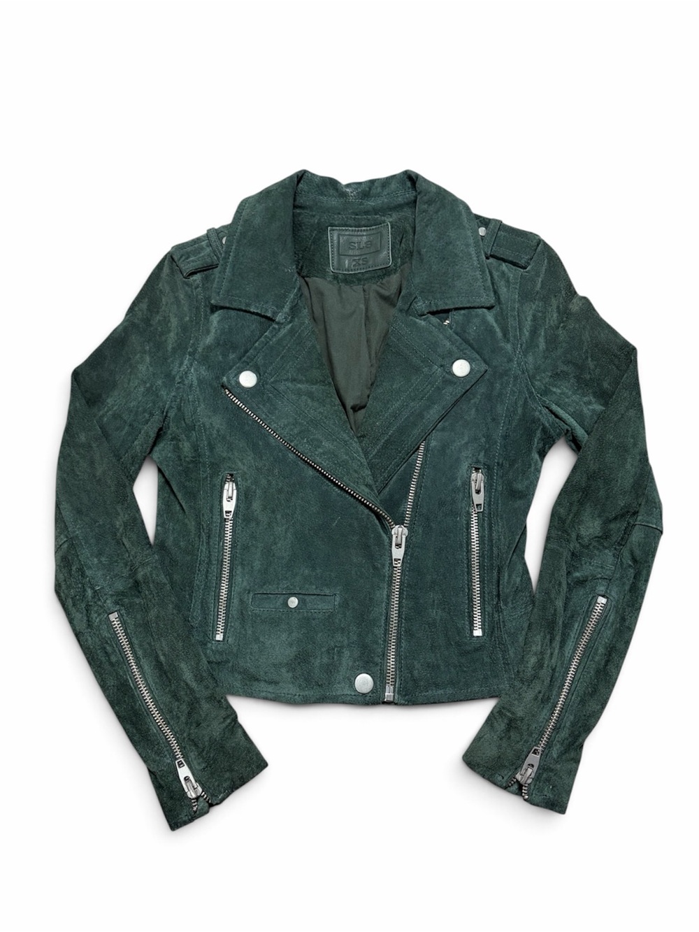 SL8 Dark Green Genuine Suede Leather Moto Jacket Women’s XS